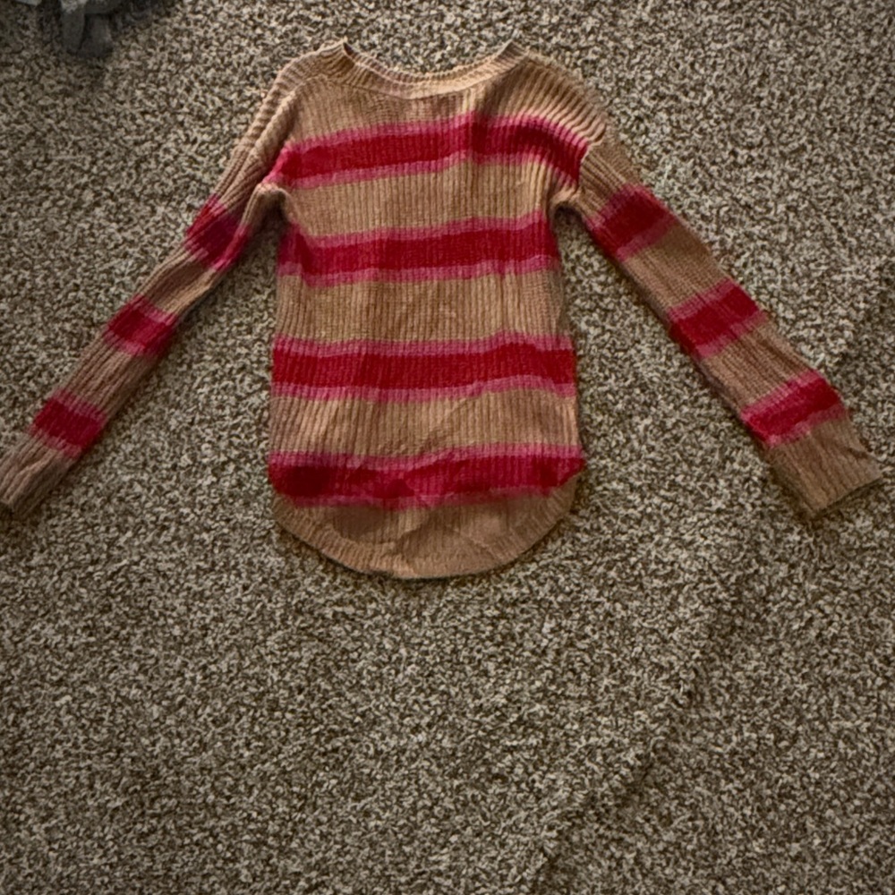 Striped Women's Sweater - Red and Tan